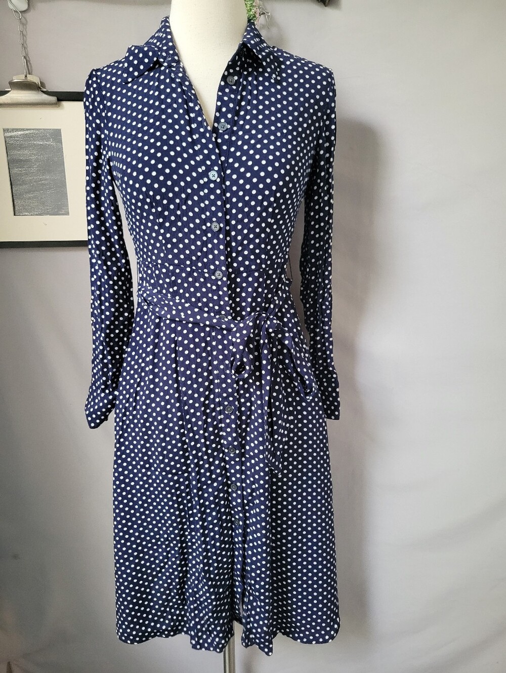 Boden Kate Polka Dot Midi Shirt Dress 0P Petite